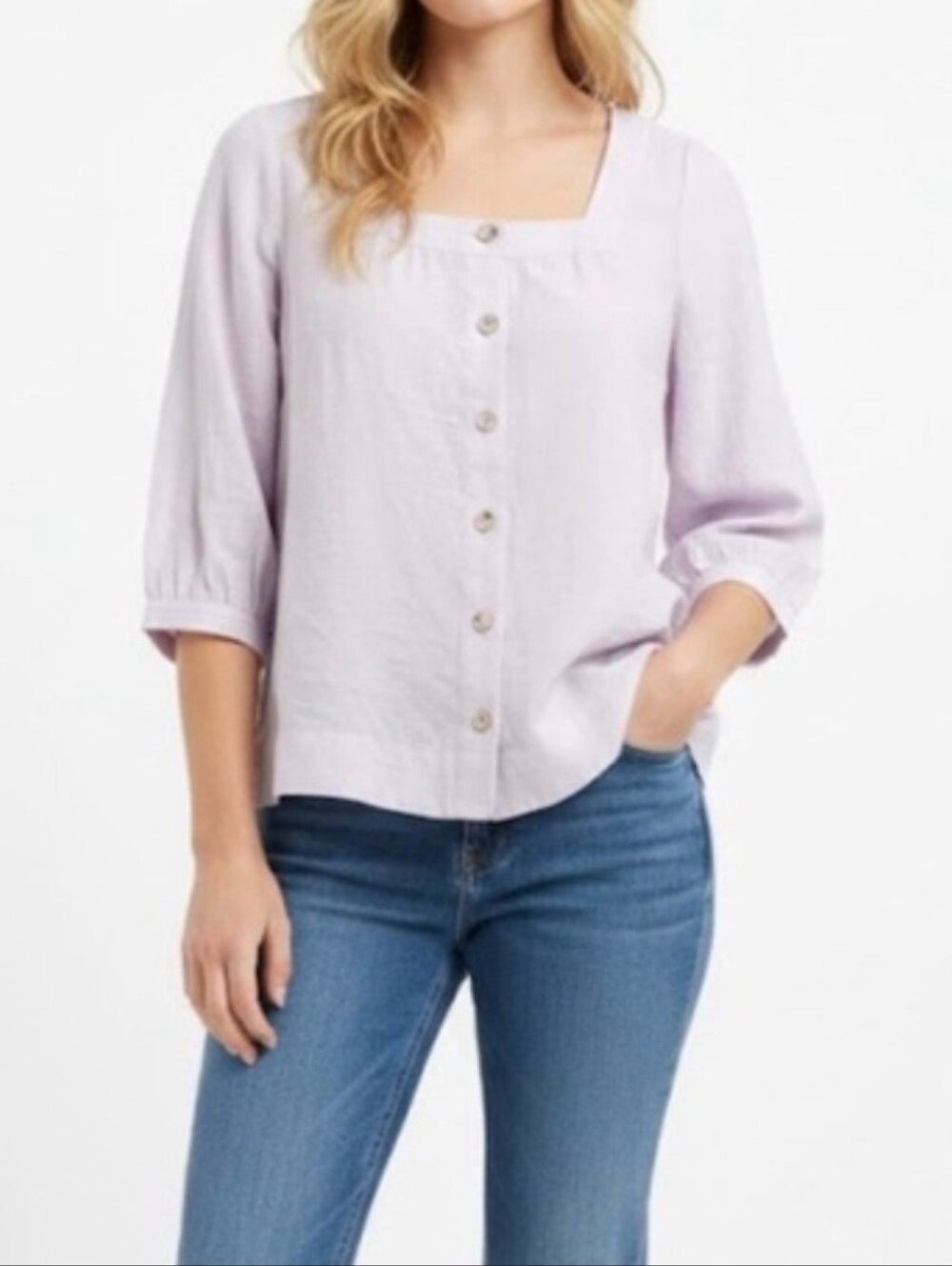 Nwot J. Jill Women's  Square-Neck Button Front Blouse Lavender SZ MP
